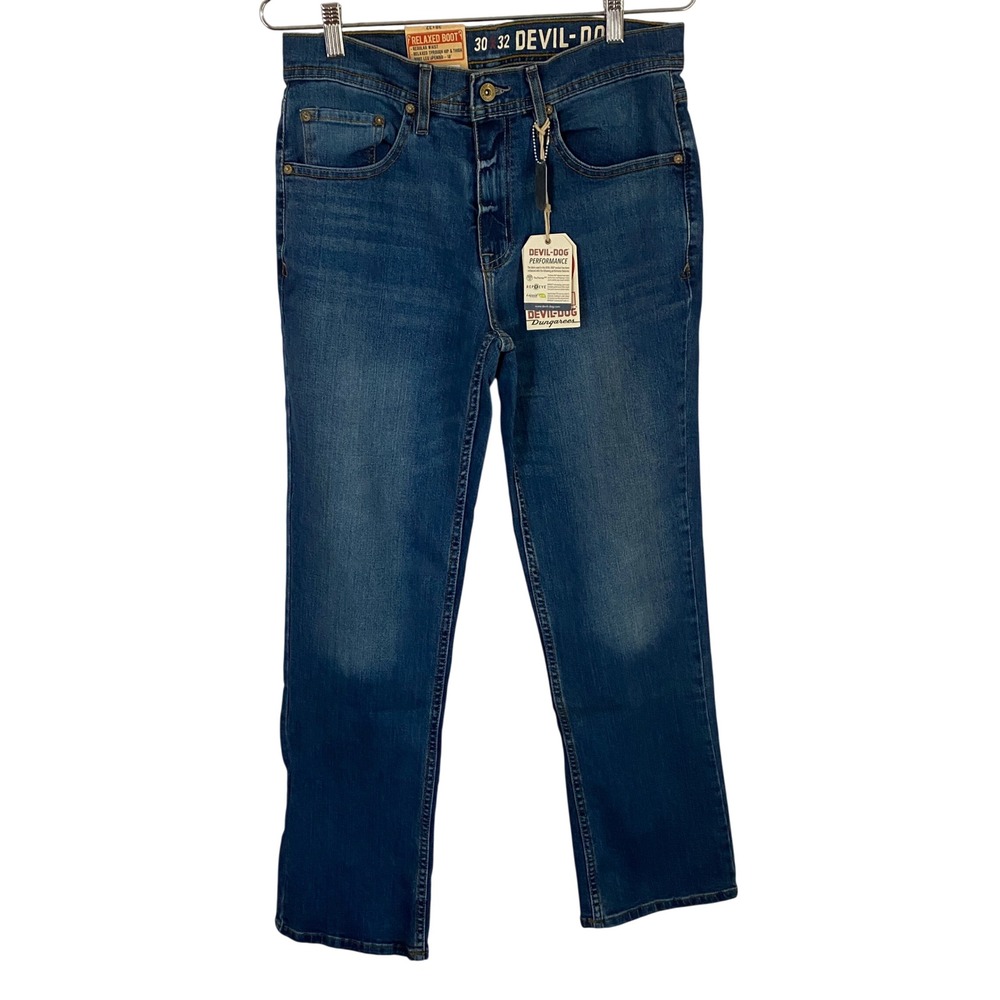 Devil-Dog Dungarees Mens Relaxed Bootcut Performance Jeans Blue 30x32 NWT